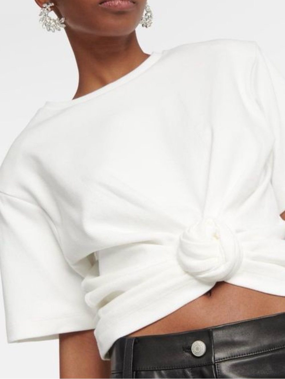 Knot-Front White Crewneck Top